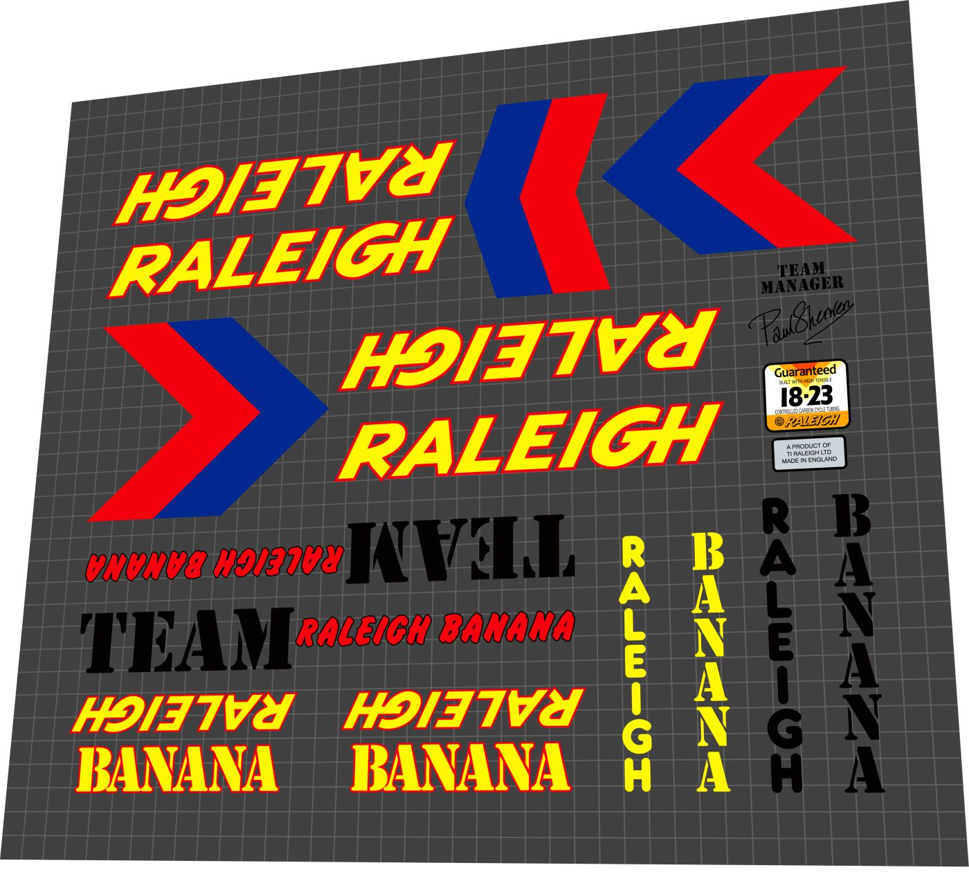 RALEIGH Team Banana (1988) Frame Decal Set
