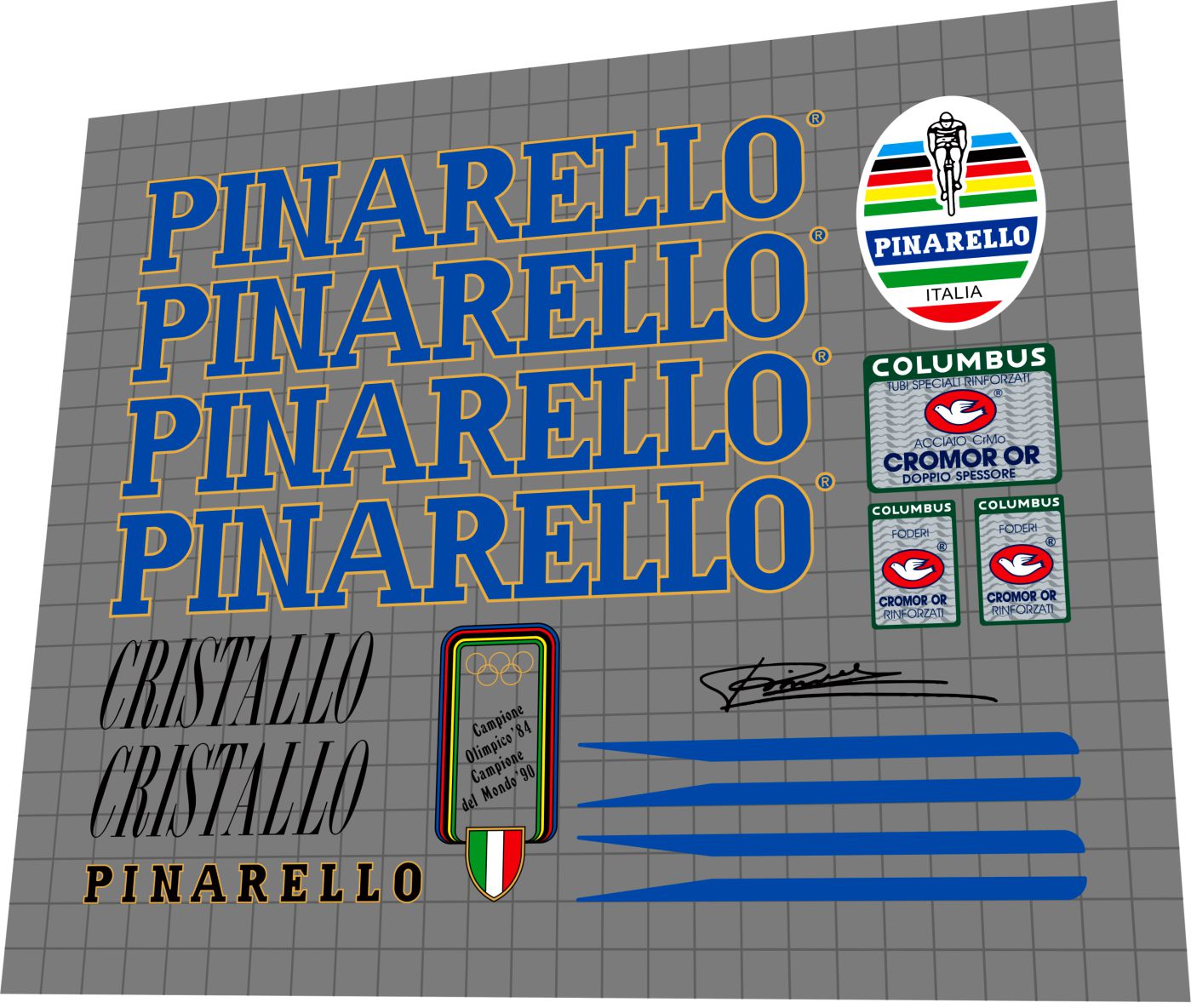 PINARELLO Cristallo (1990s) Columbus Cromor Frame Decal Set