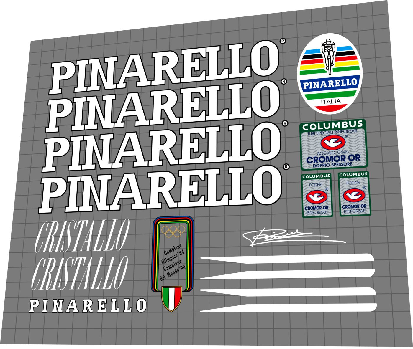 PINARELLO Cristallo (1990s) Columbus Cromor Frame Decal Set - Bike Decal Replace