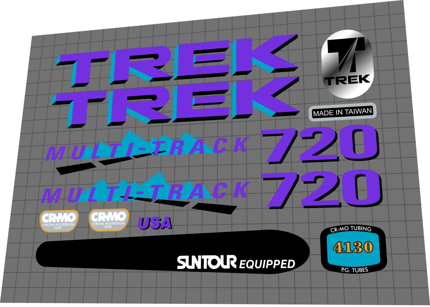 TREK 720 (1990) MultiTrack Frame Decal Set - Bike Decal Replace
