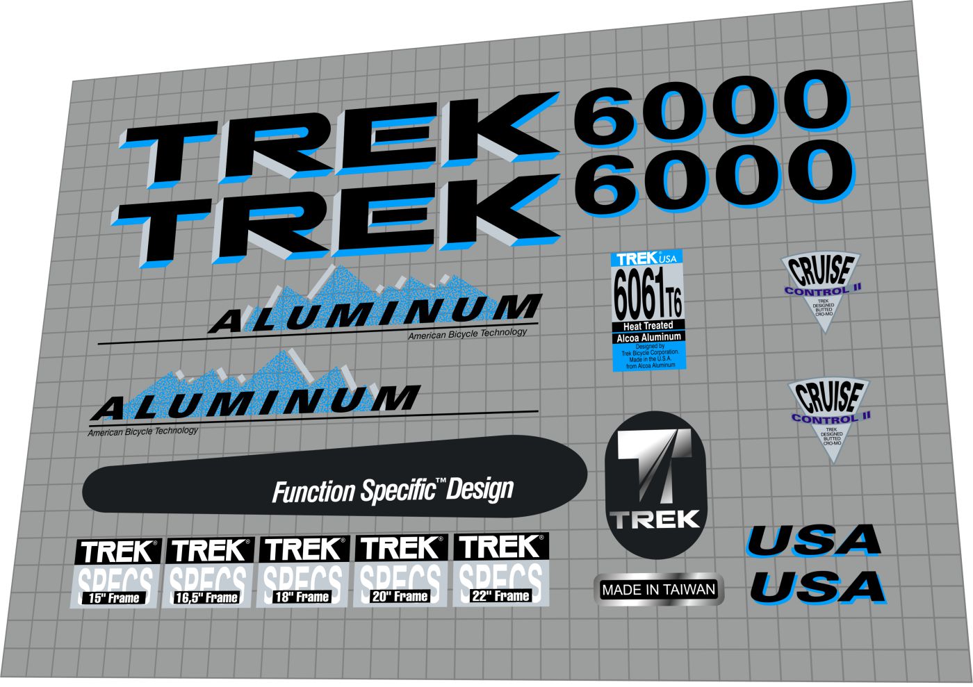TREK 6000 (1991) Aluminum Frame Decal Set