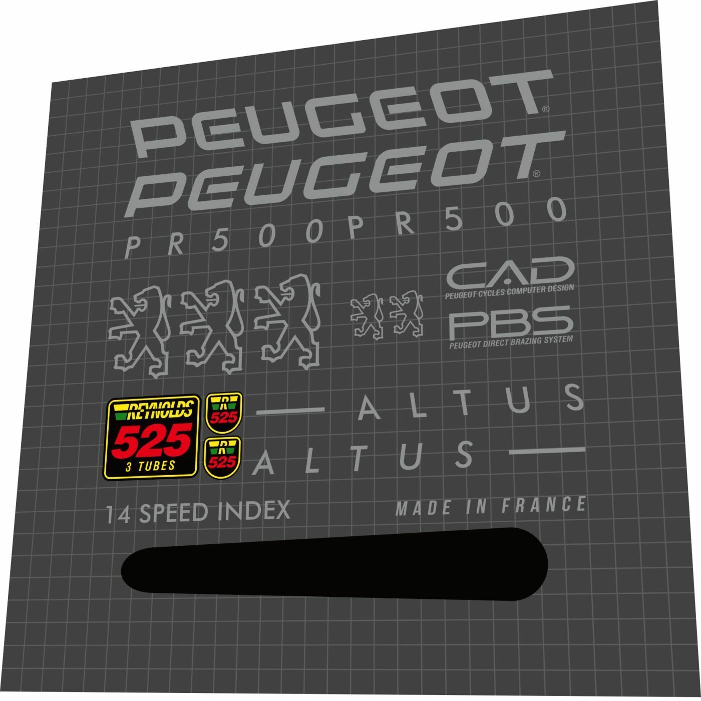 PEUGEOT Altus (1992) PR500 Frame Decal Set - Bike Decal Replace