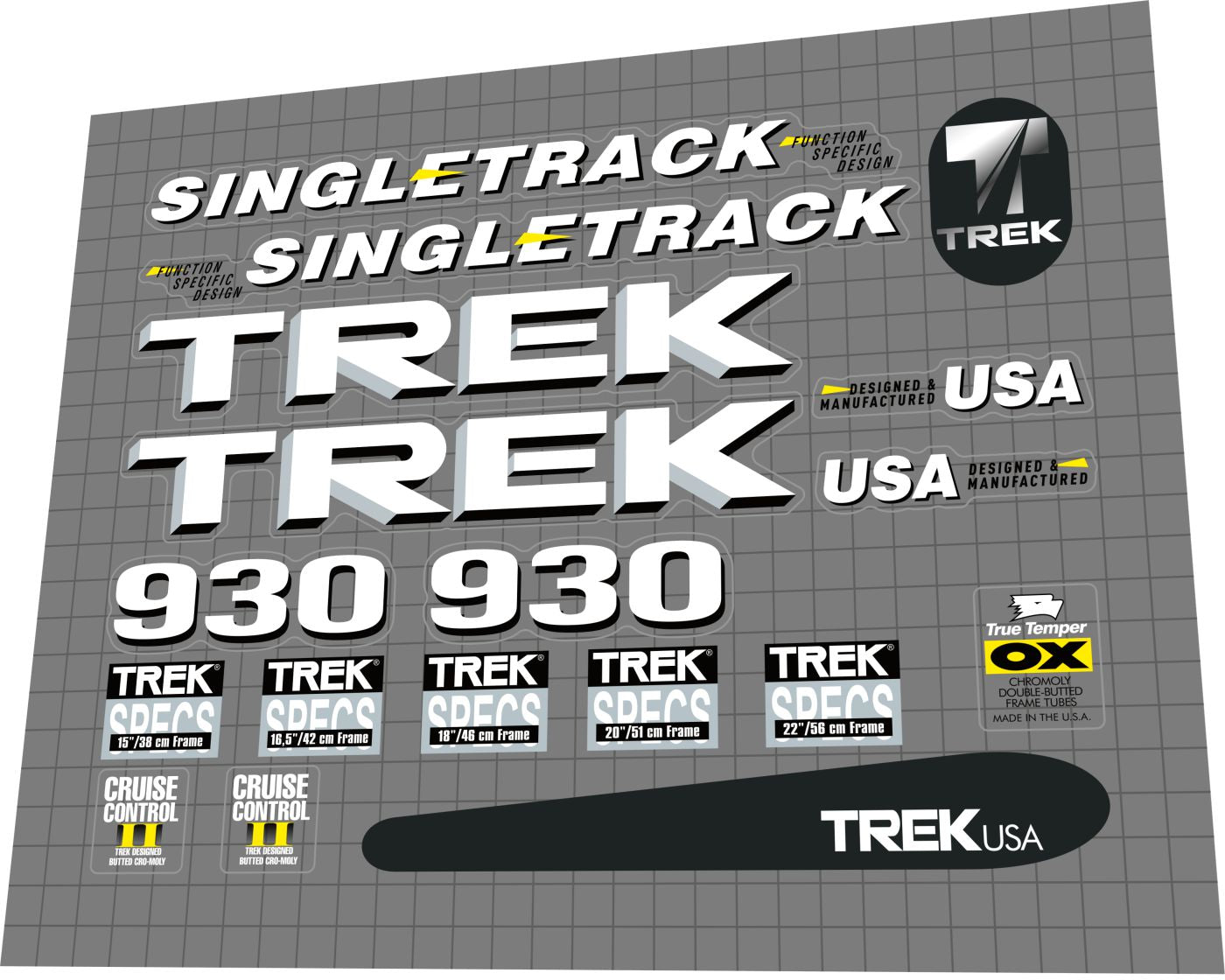 TREK 930 (1992) SingleTrack Frame Decal Set - Main Image