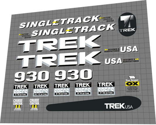 TREK 930 (1992) SingleTrack Frame Decal Set - Bike Decal Replace