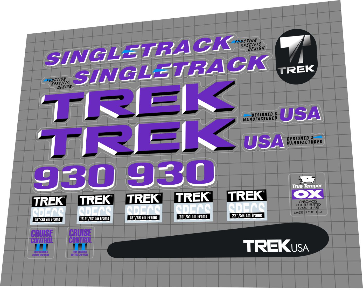 TREK 930 Singletrack (1992) Frame Decal Set
