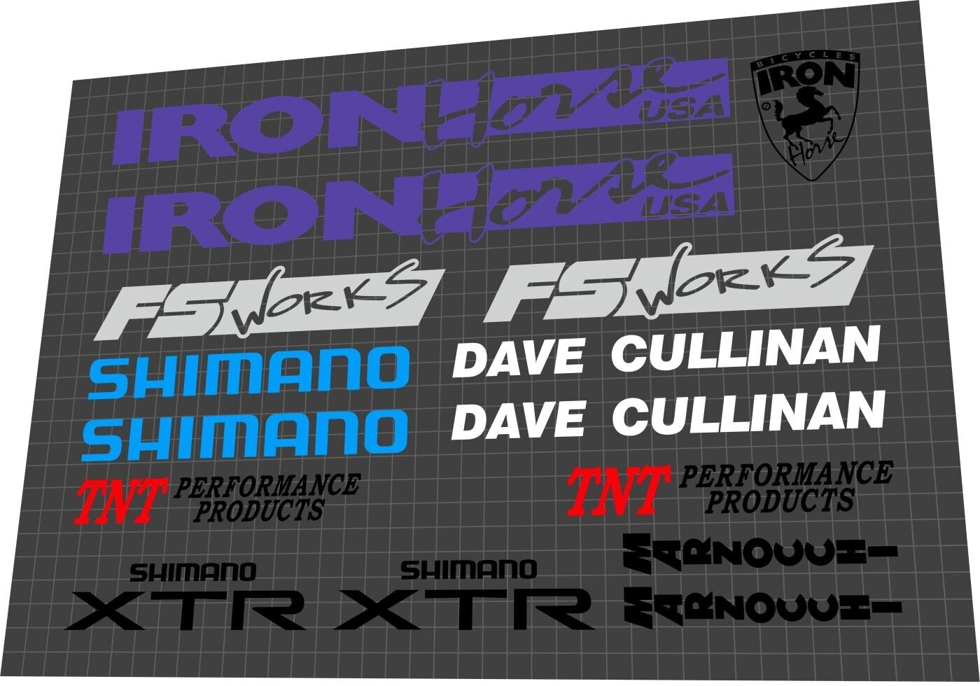IRON HORSE FS Works (1993) Dave Cullinan's Frame Decal Set - Bike Decal Replace