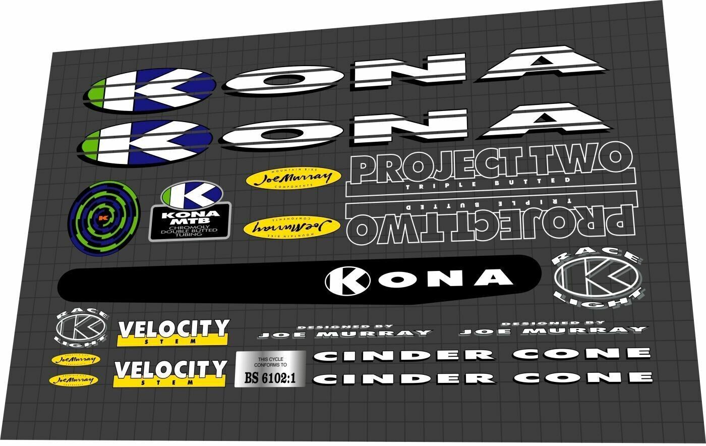 KONA Cinder Cone (1993) Frame Decal Set - Bike Decal Replace
