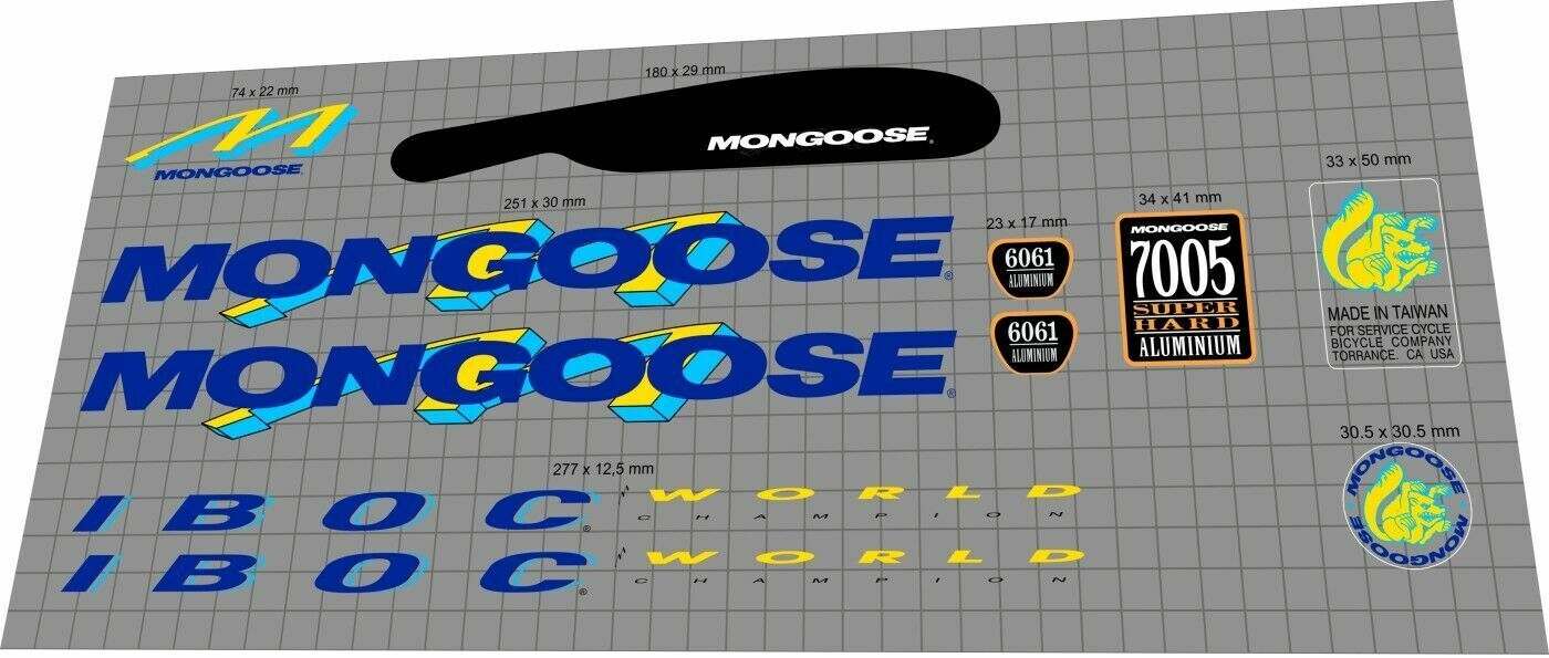 MONGOOSE IBOC (1993) World Champion Frame Decal Set - Bike Decal Replace