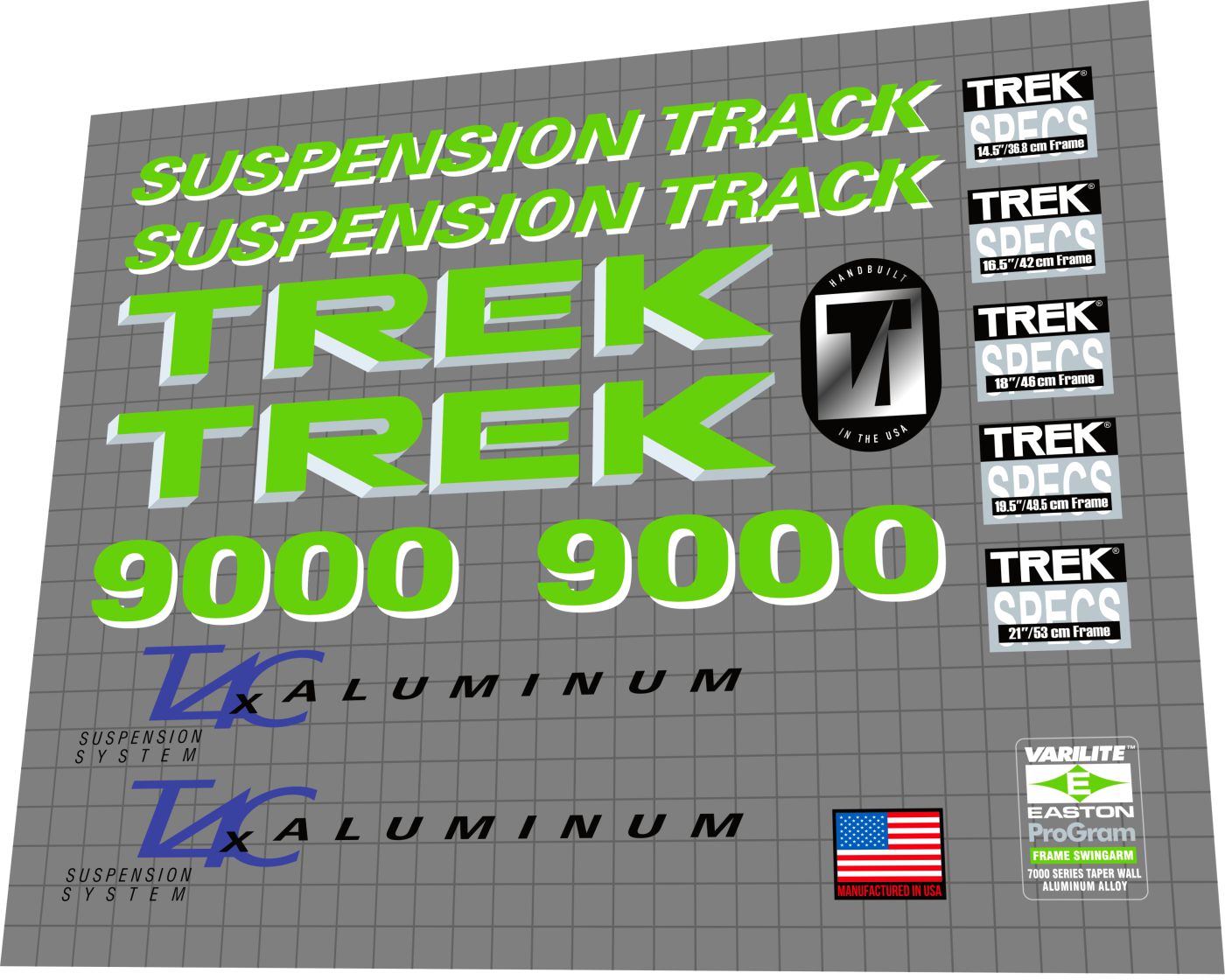 TREK 9000 (1993) Suspension Track Frame Decal Set - Bike Decal Replace