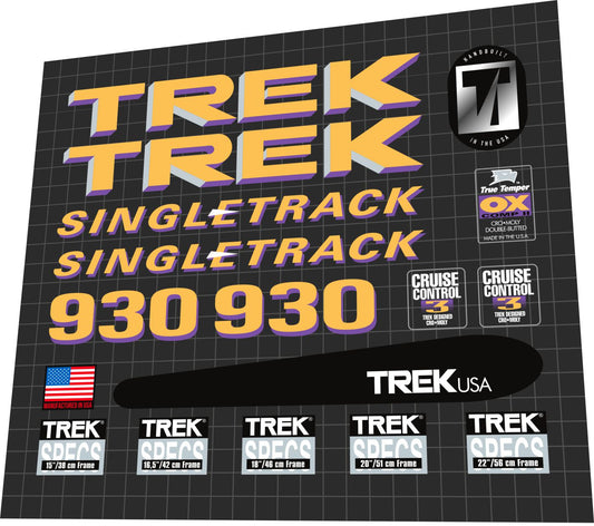 TREK 930 (1993) SingleTrack Frame Decal Set - Bike Decal Replace