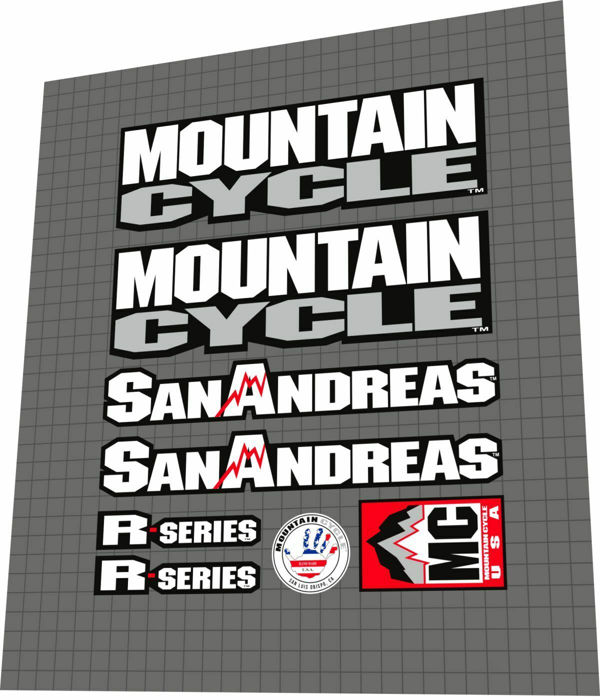 MOUNTAIN CYCLE San Andreas (1994) Frame Decal Set - Bike Decal Replace