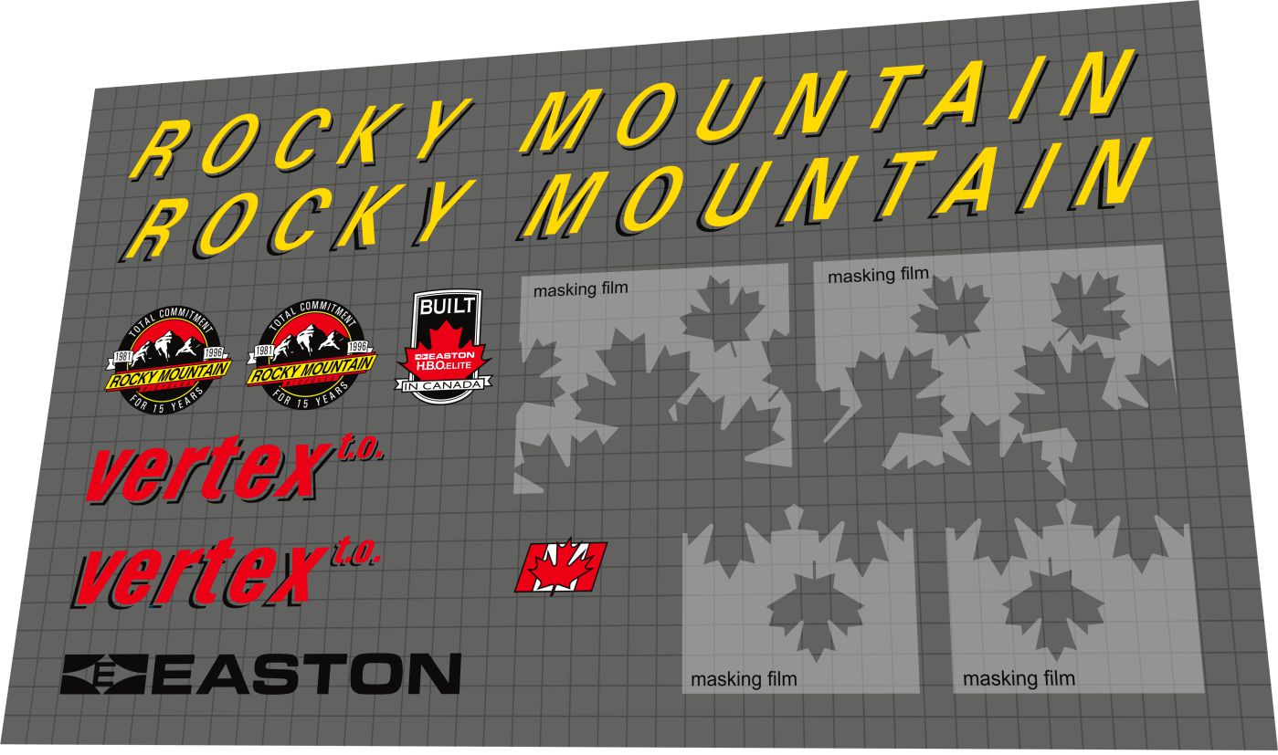 ROCKY MOUNTAIN Vertex (1996) t.o. Frame Decal Set