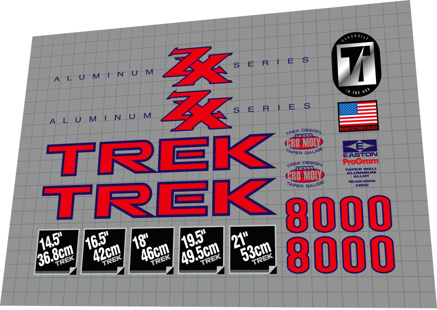 TREK 8000 (1996) ZX Series Frame Decal Set