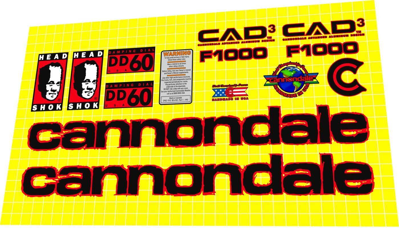 CANNONDALE F1000 (1997) CAAD3 Frame Decal Set - Bike Decal Replace
