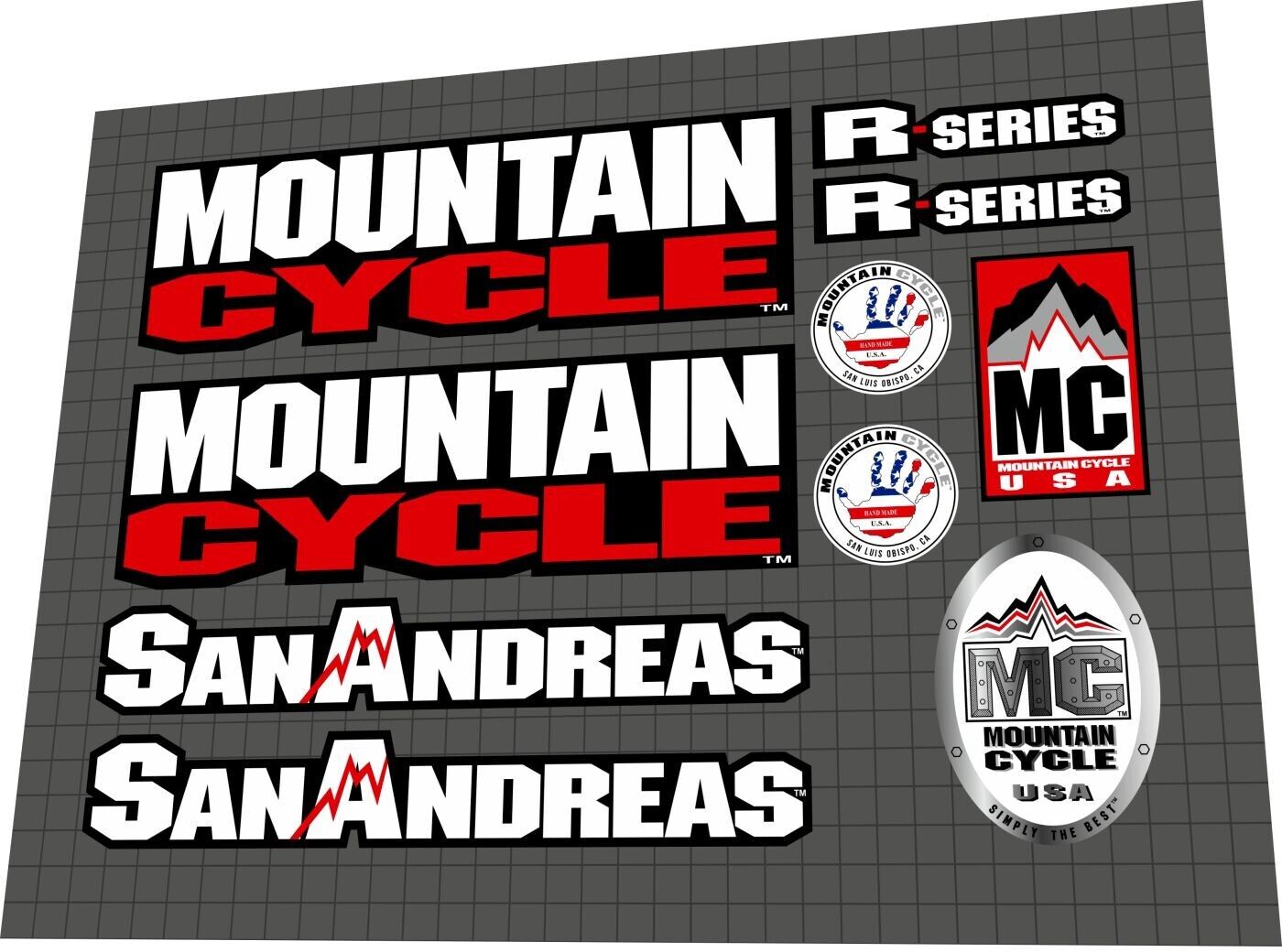 MOUNTAIN CYCLE San Andreas (1997) Frame Decal Set - Bike Decal Replace