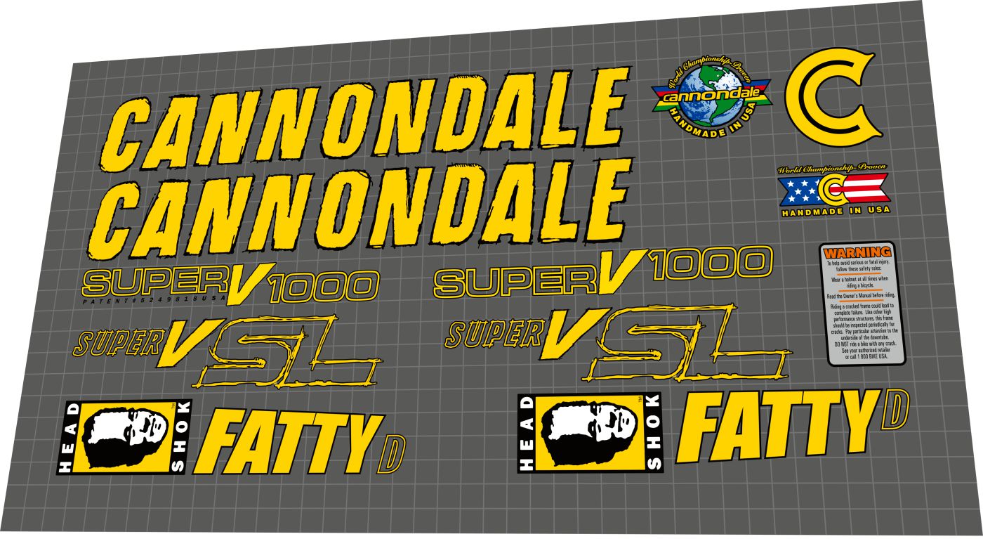 CANNONDALE Super V 1000 (1998) Frame Decal Set