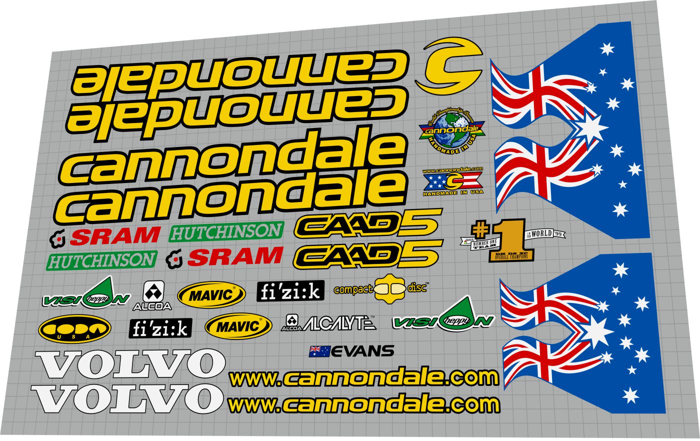 CANNONDALE F5000 SL (2000) CAAD5 Team Volvo Cadel Evans Frame Decal Set