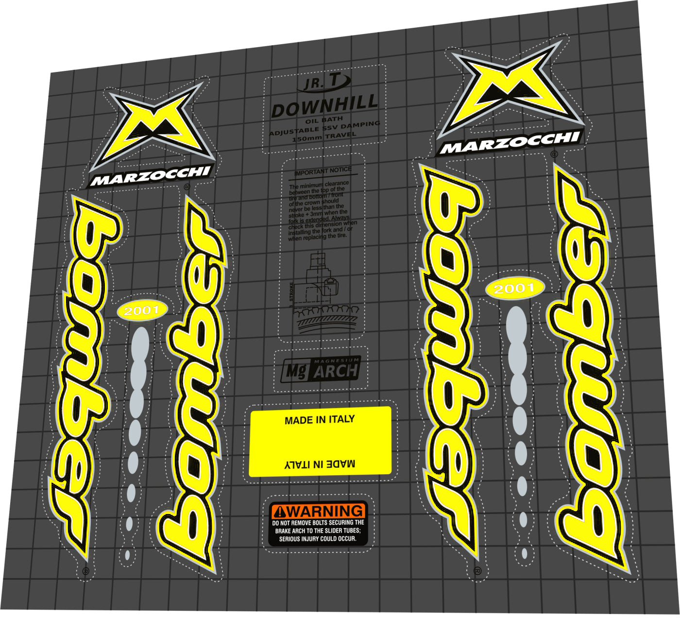 MARZOCCHI Bomber (2001) Junior T Fork Decal Set - Bike Decal Replace