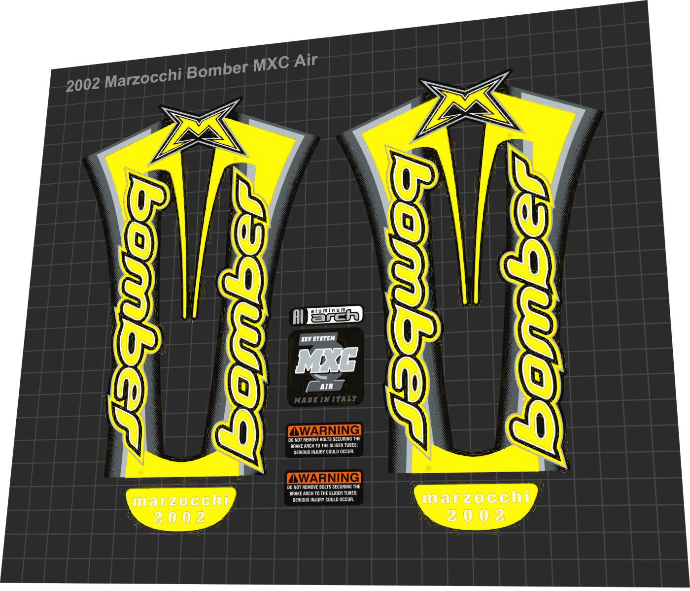MARZOCCHI Bomber (2002) MXC Air Fork Decal Set - Bike Decal Replace