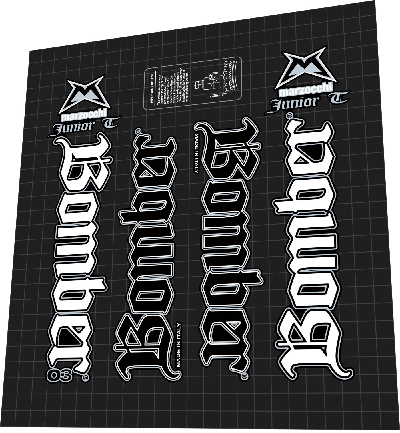 MARZOCCHI Bomber (2003) Junior T Fork Decal Set - Bike Decal Replace