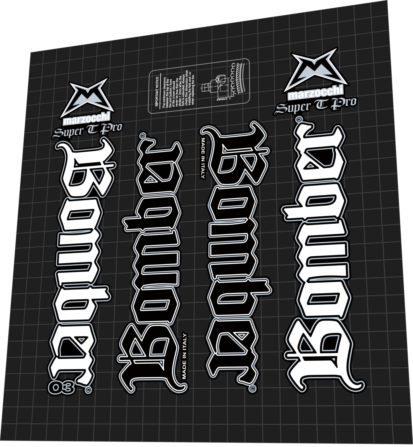 MARZOCCHI Bomber (2003) Super T Pro Fork Decal Set - Bike Decal Replace