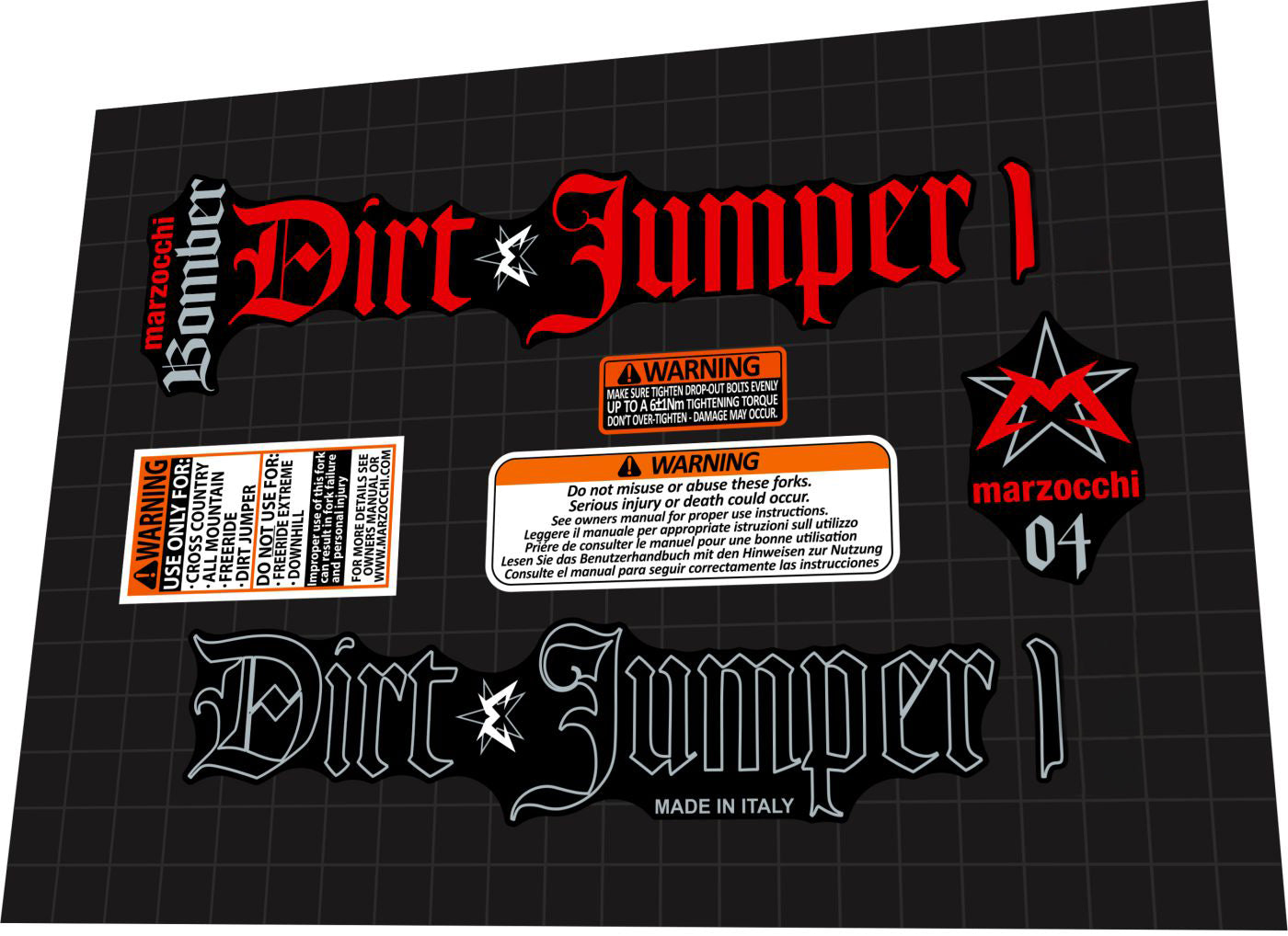 MARZOCCHI Bomber (2004) Dirt Jumper 1 Fork Decal Set - Bike Decal Replace