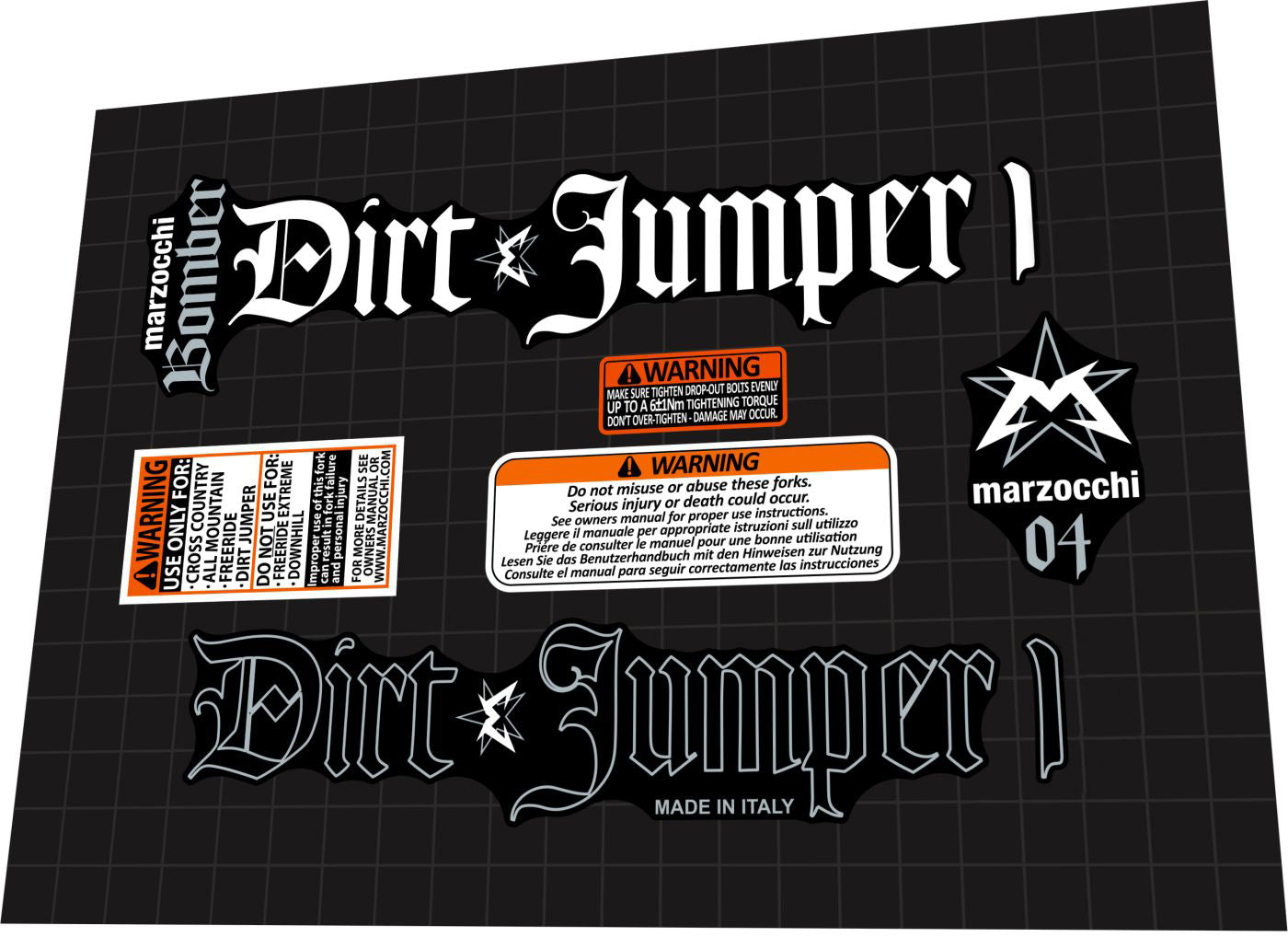 MARZOCCHI Bomber (2004) Dirt Jumper 1 Fork Decal Set - Bike Decal Replace