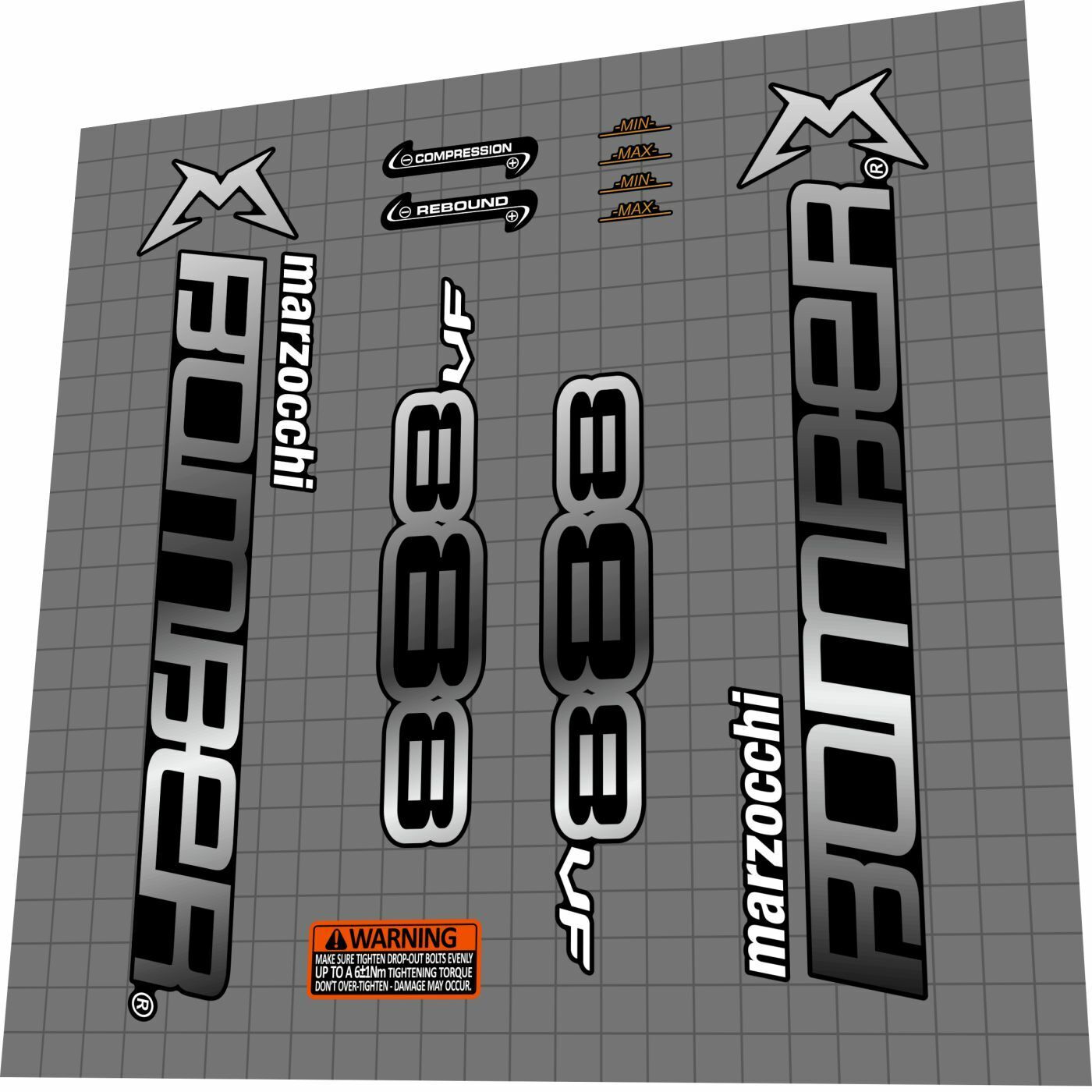 MARZOCCHI Bomber (2005) 888 VF Fork Decal Set - Bike Decal Replace