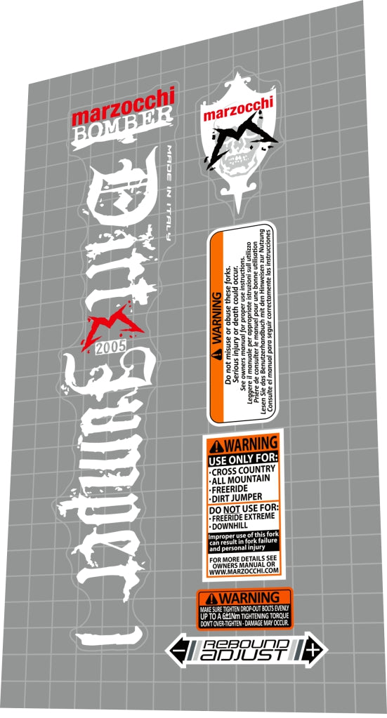MARZOCCHI Bomber (2005) Dirt Jumper 1 Fork Decal Set - Bike Decal Replace