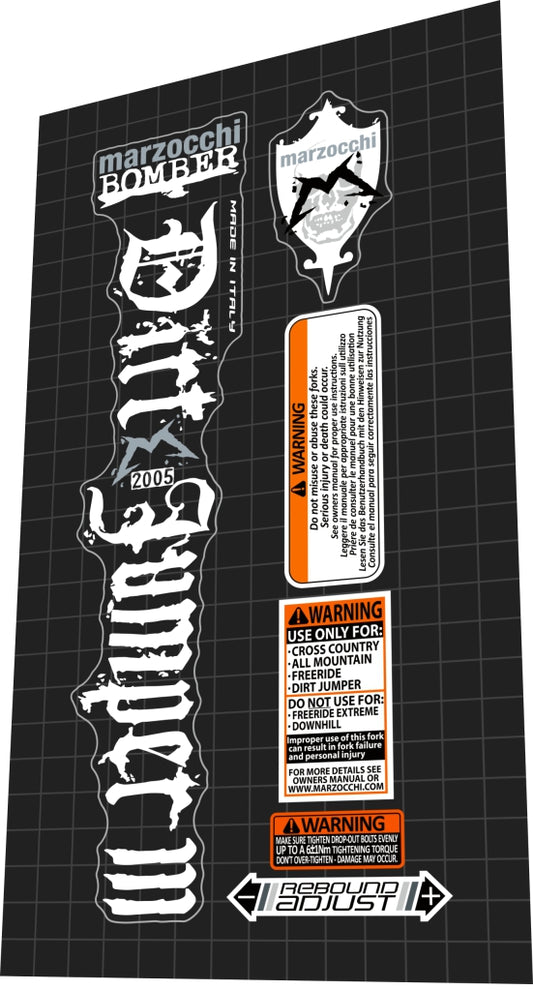 MARZOCCHI Bomber (2005) Dirt Jumper 3 Fork Decal Set - Bike Decal Replace