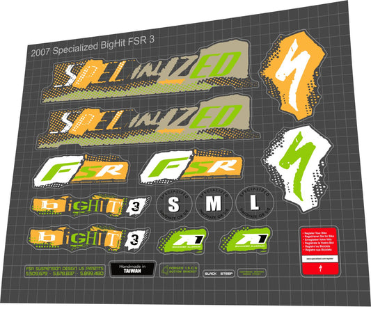 SPECIALIZED BigHit FSR 3 (2007) Frame Decal Set