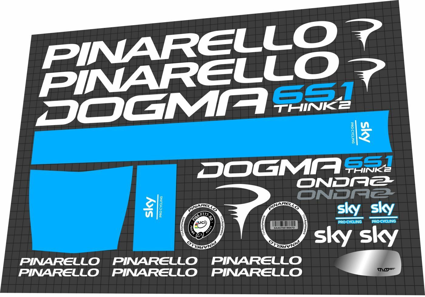 PINARELLO Dogma (2014 ) 65.1 Think 2 Team Sky Frame Decal Set - Bike Decal Replace
