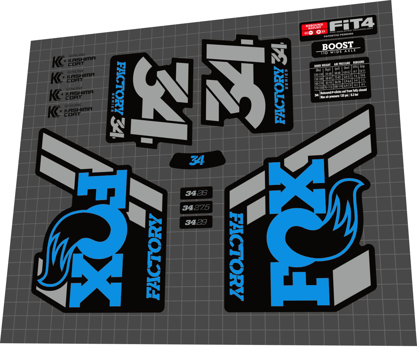 FOX Factory (2018) 34 Fork Laminated Decal Set