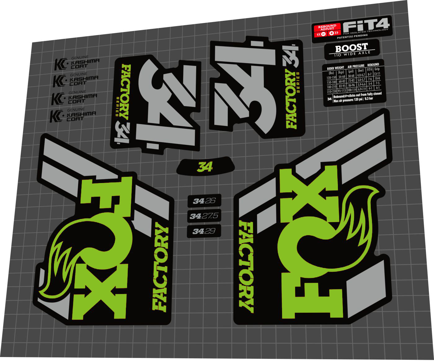 FOX Factory (2018) 34 Fork Laminated Decal Set