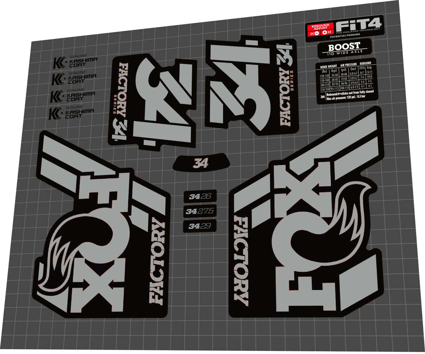 FOX Factory (2018) 34 Fork Laminated Decal Set
