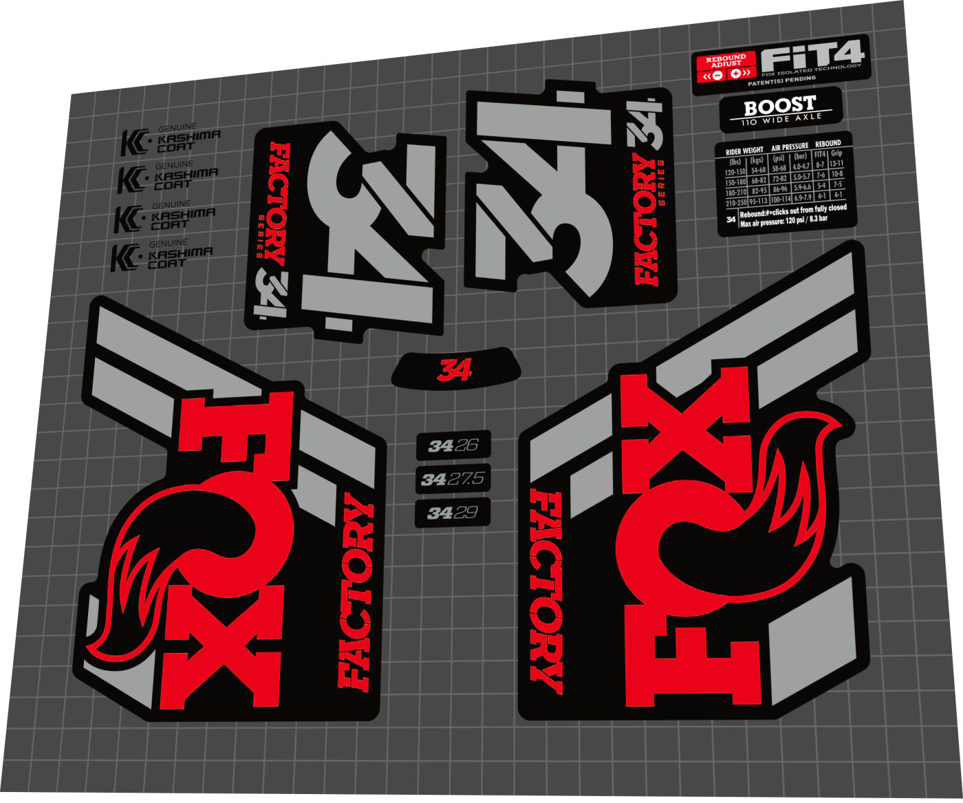 FOX Factory (2018) 34 Fork Laminated Decal Set
