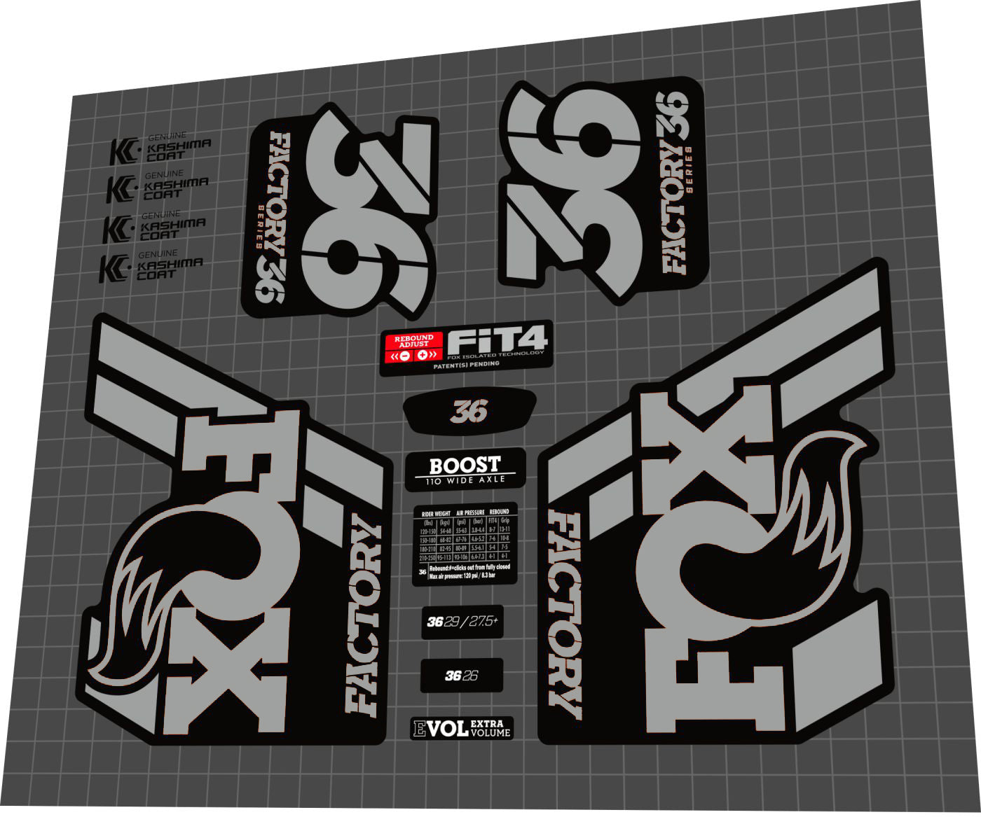 FOX Factory (2018) 36 Fork Decal Set - Bike Decal Replace