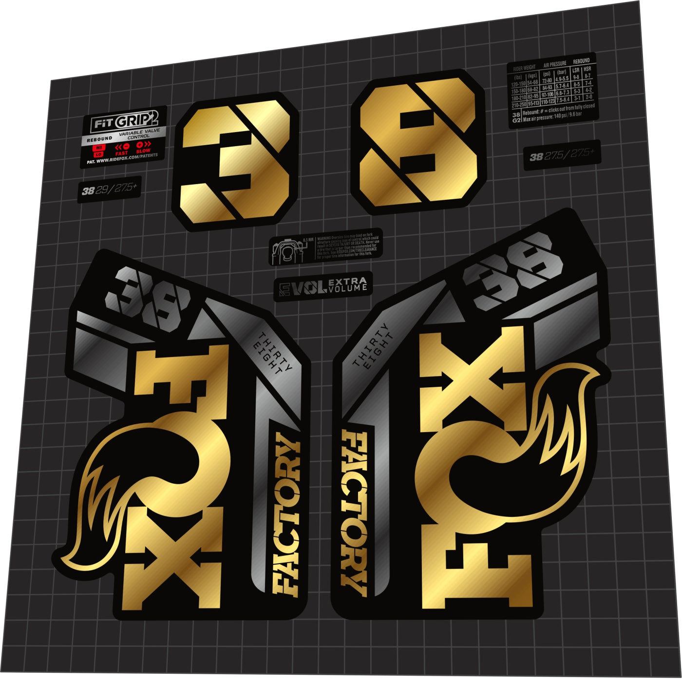 FOX Factory (2025) 38 Fork Decal Set - Bike Decal Replace