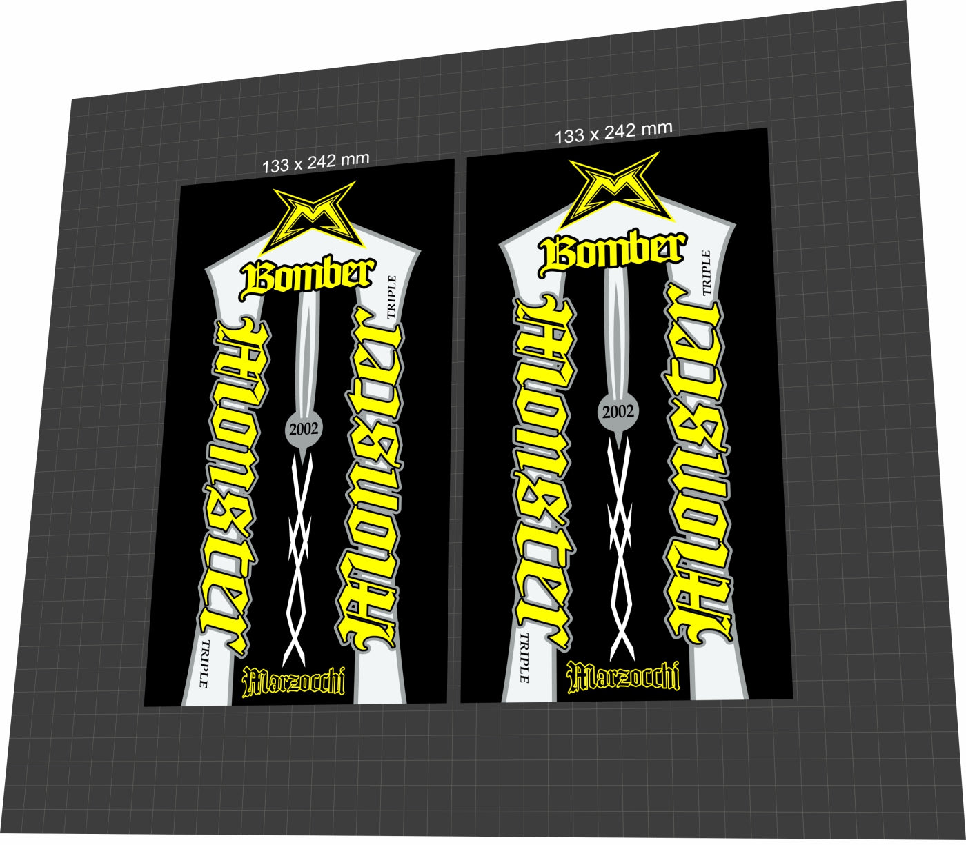 MARZOCCHI Bomber (2002) Monster Triple Fork Decal Set - Bike Decal Replace
