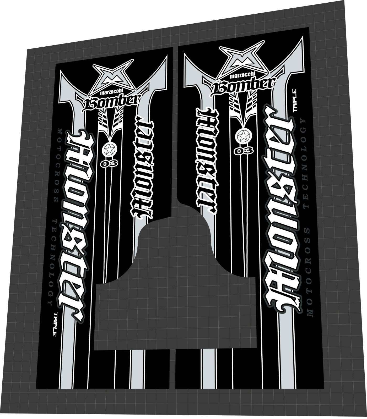 MARZOCCHI Bomber (2003) Monster Triple Fork Decal Set - Bike Decal Replace