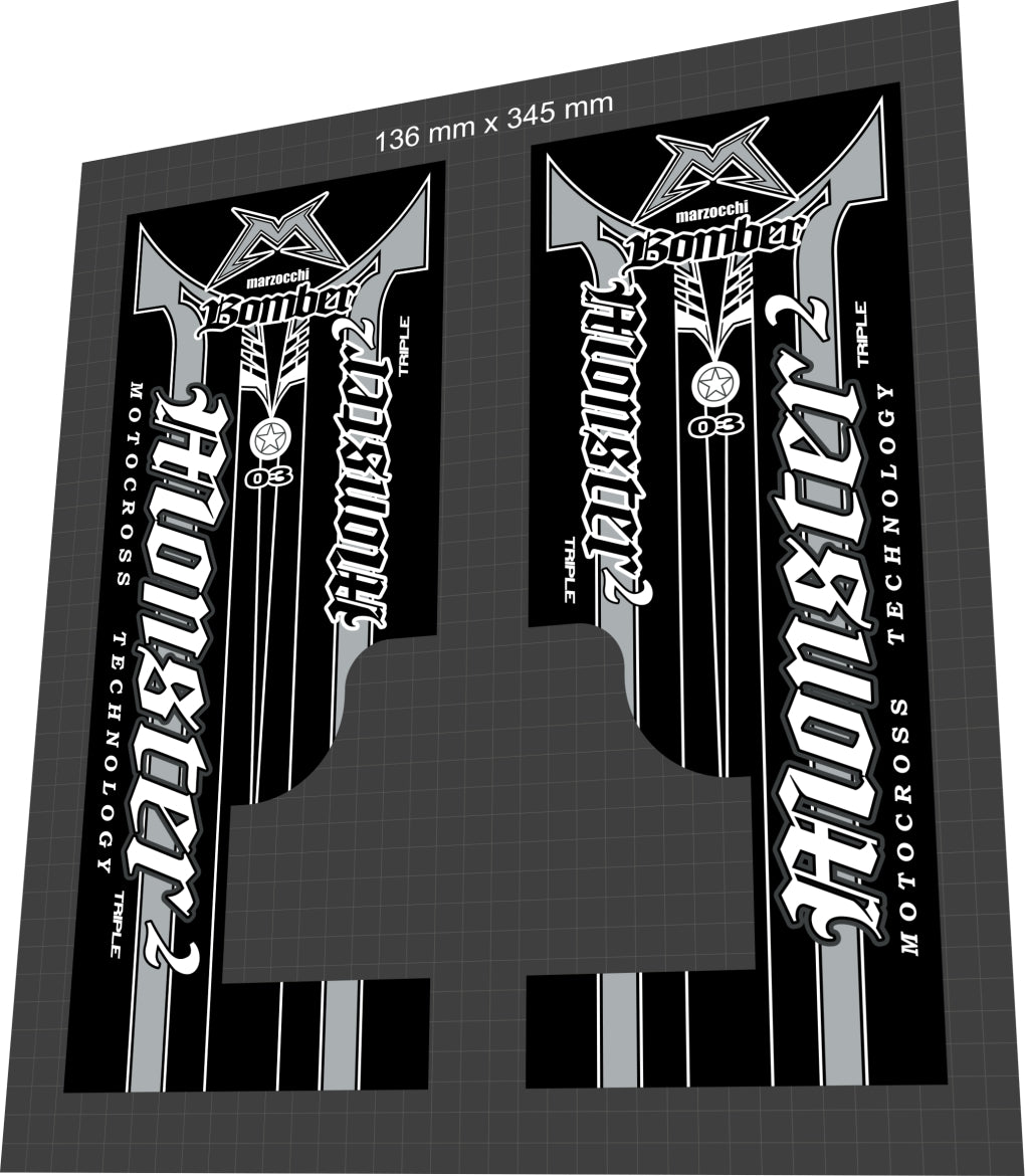 MARZOCCHI Bomber (2003) Monster Triple 2 Fork Decal Set - Bike Decal Replace