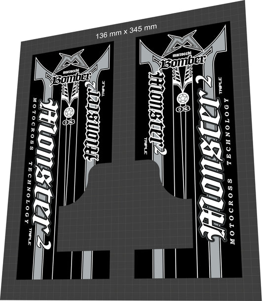 MARZOCCHI Bomber (2003) Monster Triple 2 Fork Decal Set - Bike Decal Replace