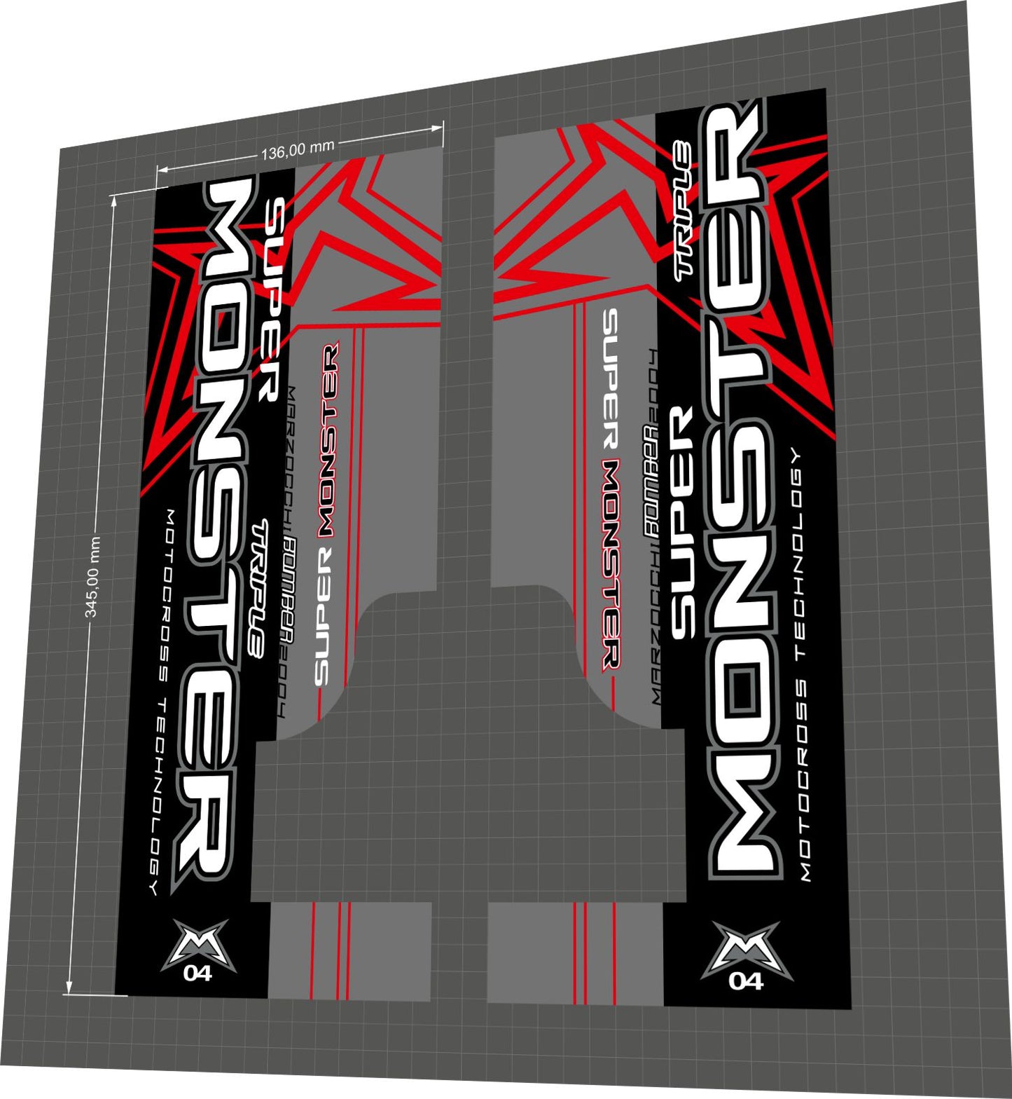 MARZOCCHI Bomber (2004) Super Monster Triple Fork Decal Set - Bike Decal Replace