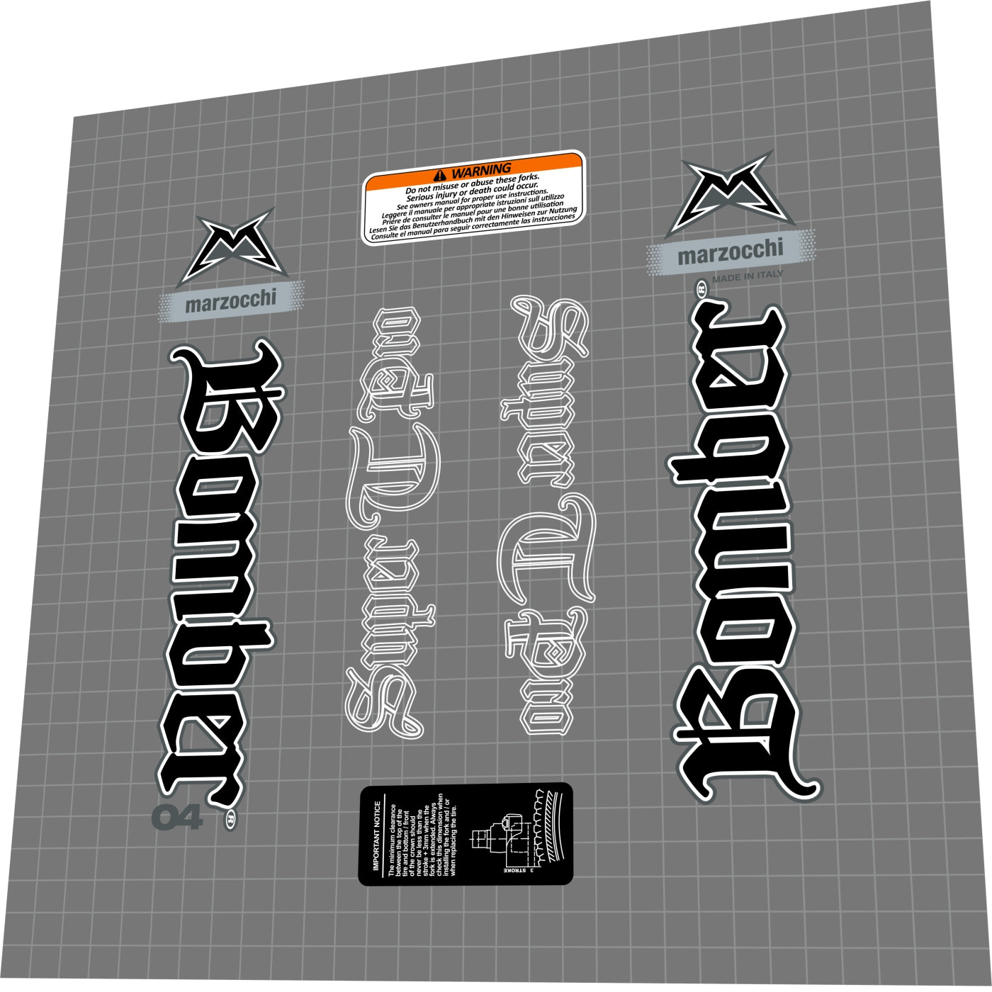 MARZOCCHI Bomber (2004) Super T Pro Fork Decal Set - Bike Decal Replace