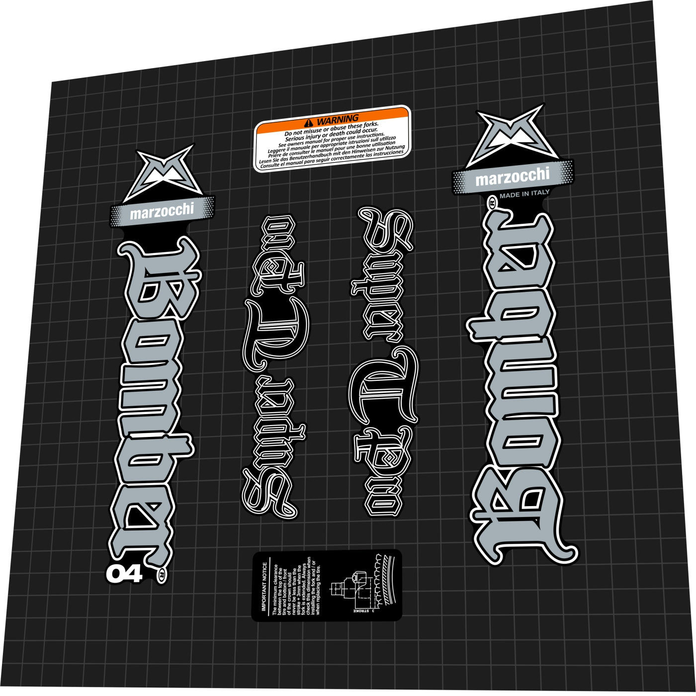 MARZOCCHI Bomber (2004) Super T Pro Fork Decal Set - Bike Decal Replace