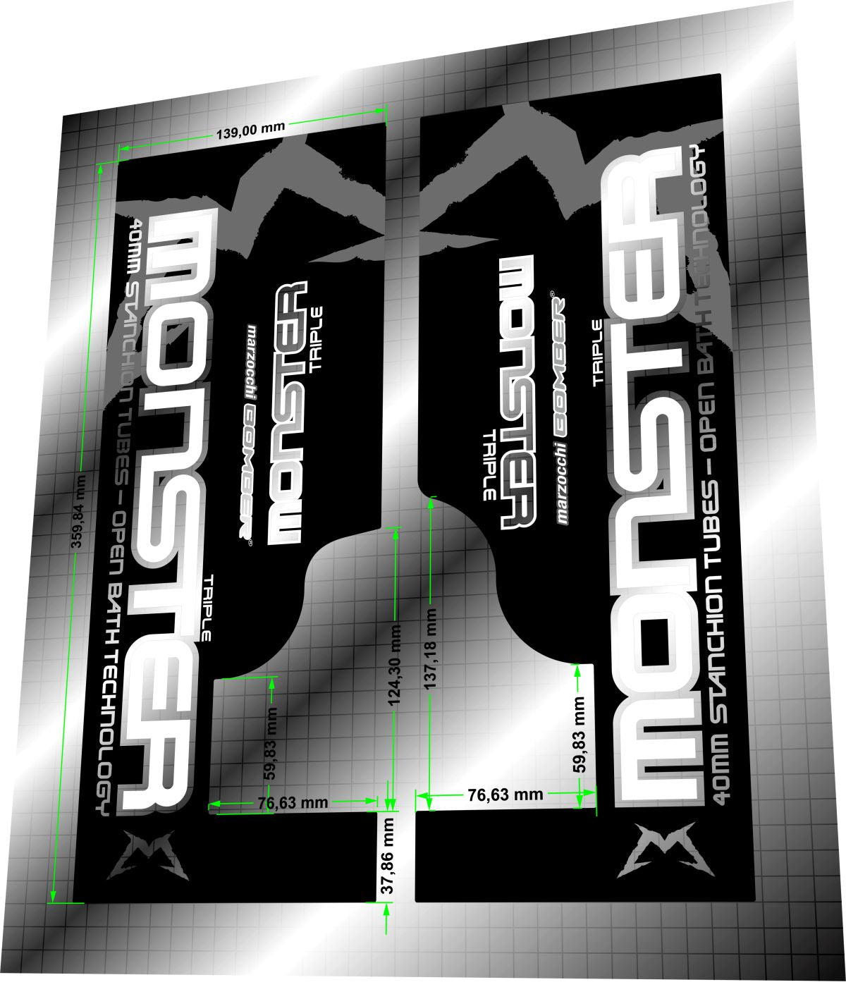 MARZOCCHI Bomber (2005) Monster Triple Fork Decal Set - Bike Decal Replace