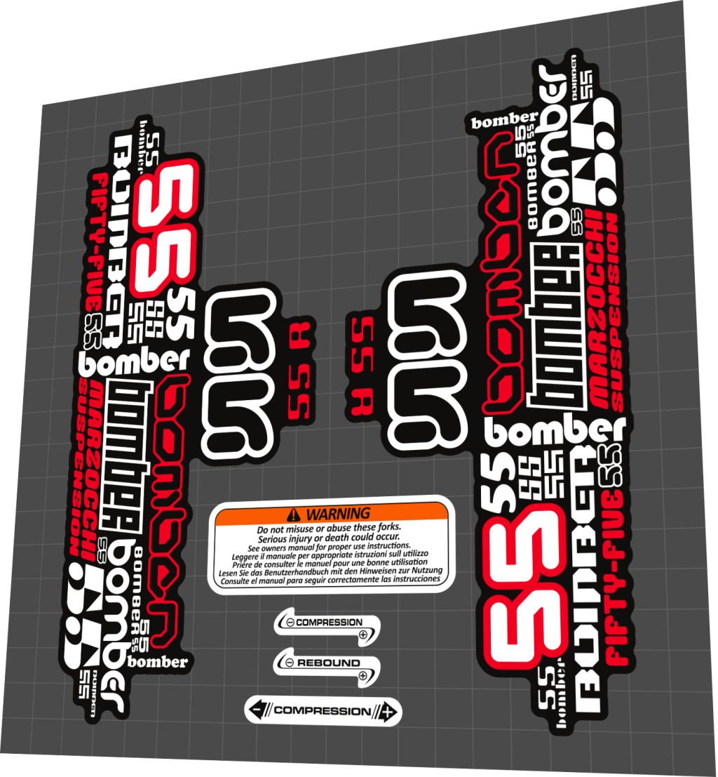 MARZOCCHI Bomber (2008) 55 R Fork Decal Set - Bike Decal Replace
