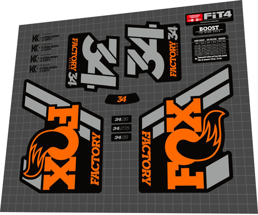 FOX Factory (2018) 34 Fork Laminated Decal Set - Bike Decal Replace