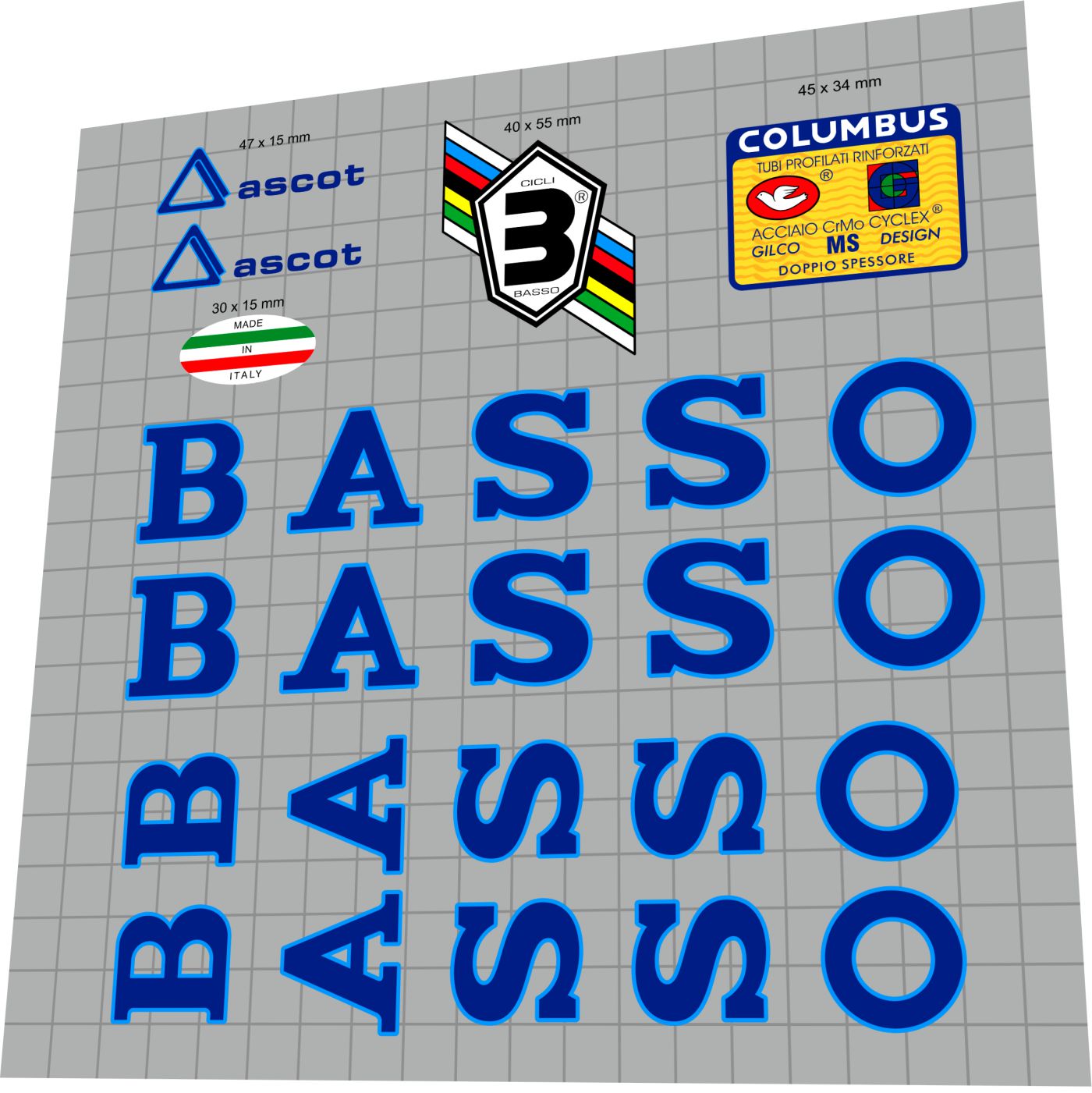 BASSO Ascot (1990) Frame Decal Set - Bike Decal Replace