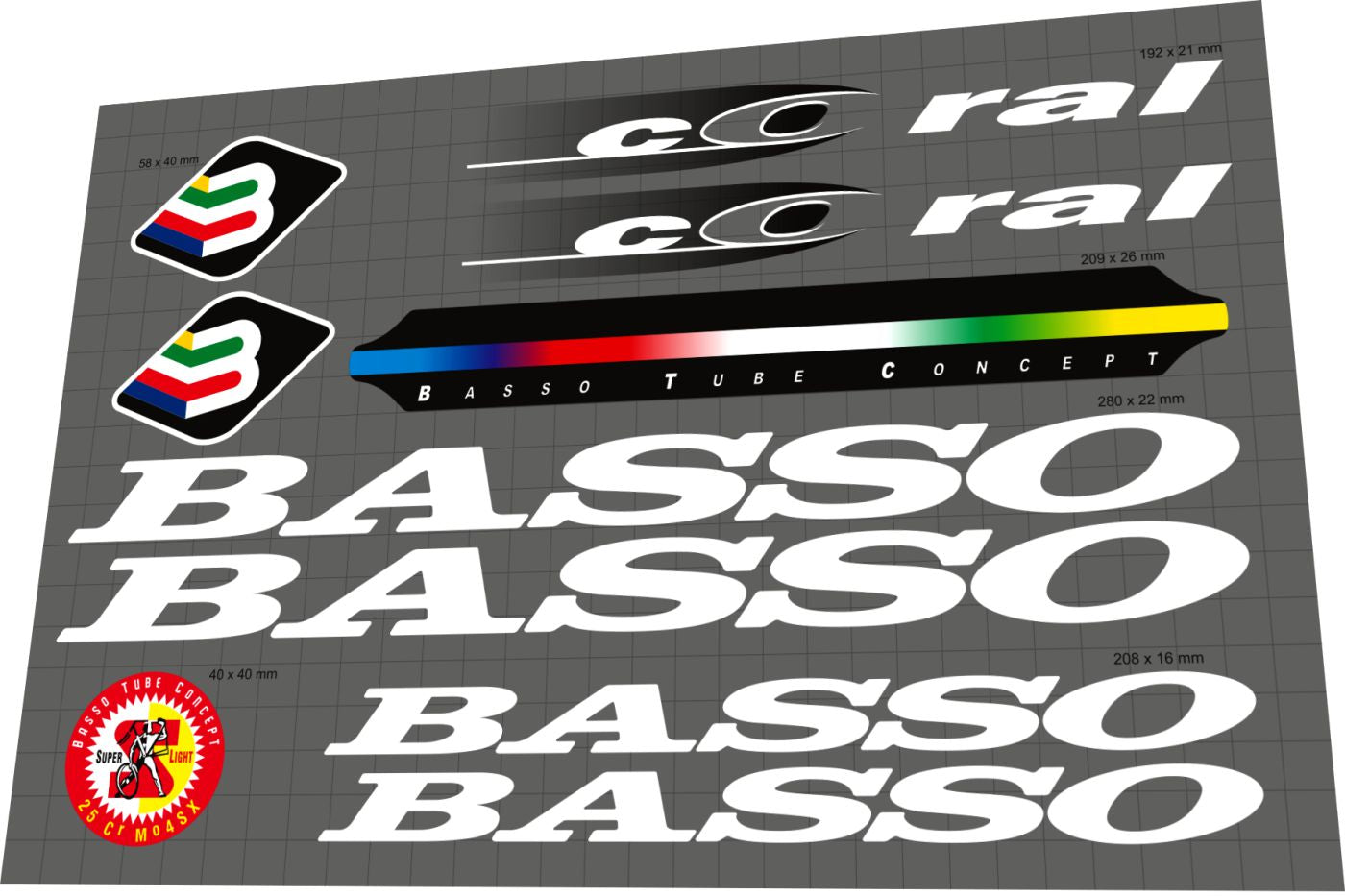 BASSO Coral (1990's) Frame Decal Set - Bike Decal Replace